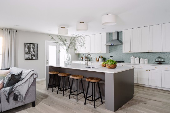 Scandinavian White and Gray Open Concept Kitchen