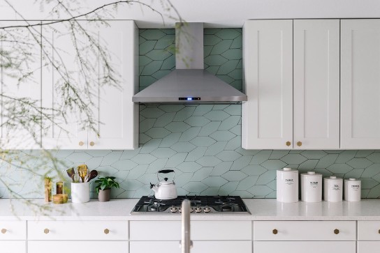 Scandinavian White and Gray Open Concept Kitchen