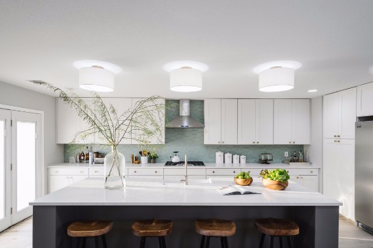 Scandinavian White and Gray Open Concept Kitchen
