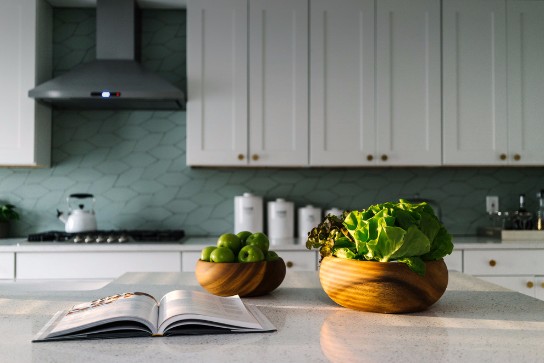 Scandinavian White and Gray Open Concept Kitchen