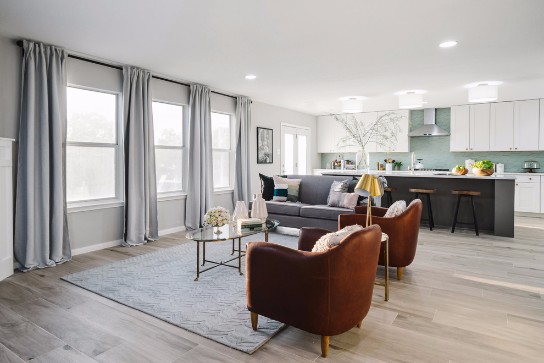 Scandinavian White and Gray Open Concept Kitchen